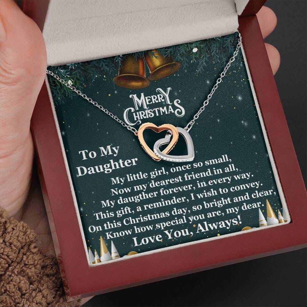 Daughter - Merry Christmas - My Little Girl - Interlocking Hearts Necklaces - The Shoppers Outlet