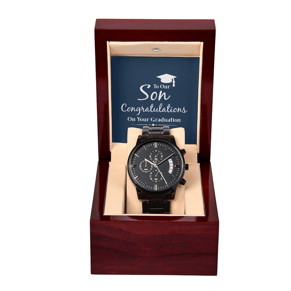 Son - Congratulations On Your Graduation - Black Chronograph Watch - The Shoppers Outlet