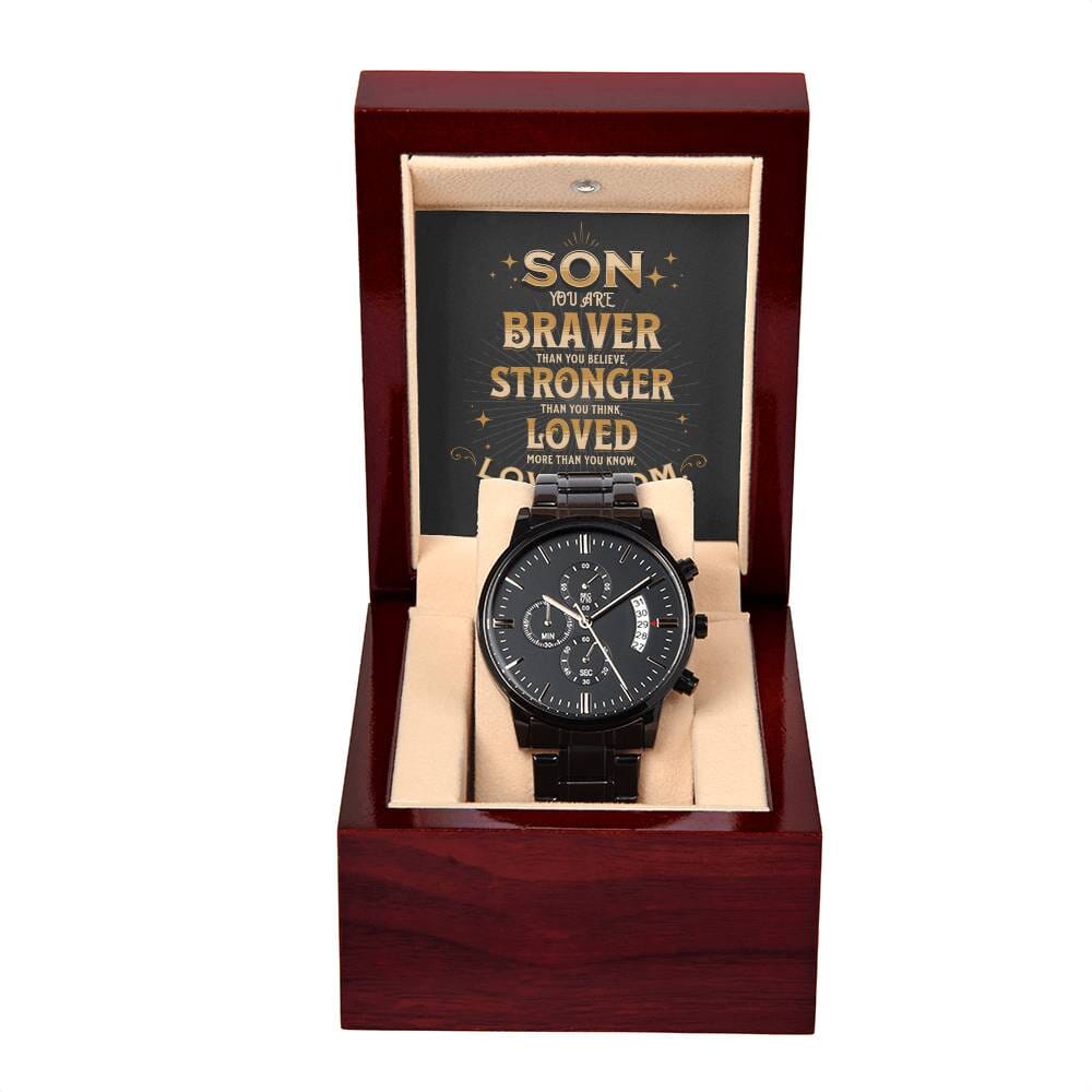 Gift For Son - Son You Are Braver Than You Believe - Black Chronograph Watch - The Shoppers Outlet