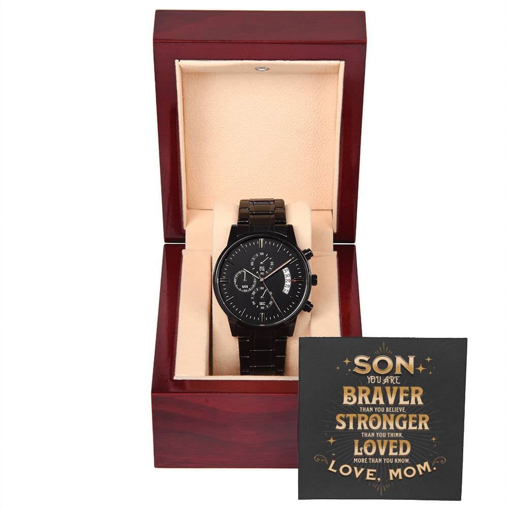Gift For Son - Son You Are Braver Than You Believe - Black Chronograph Watch - The Shoppers Outlet