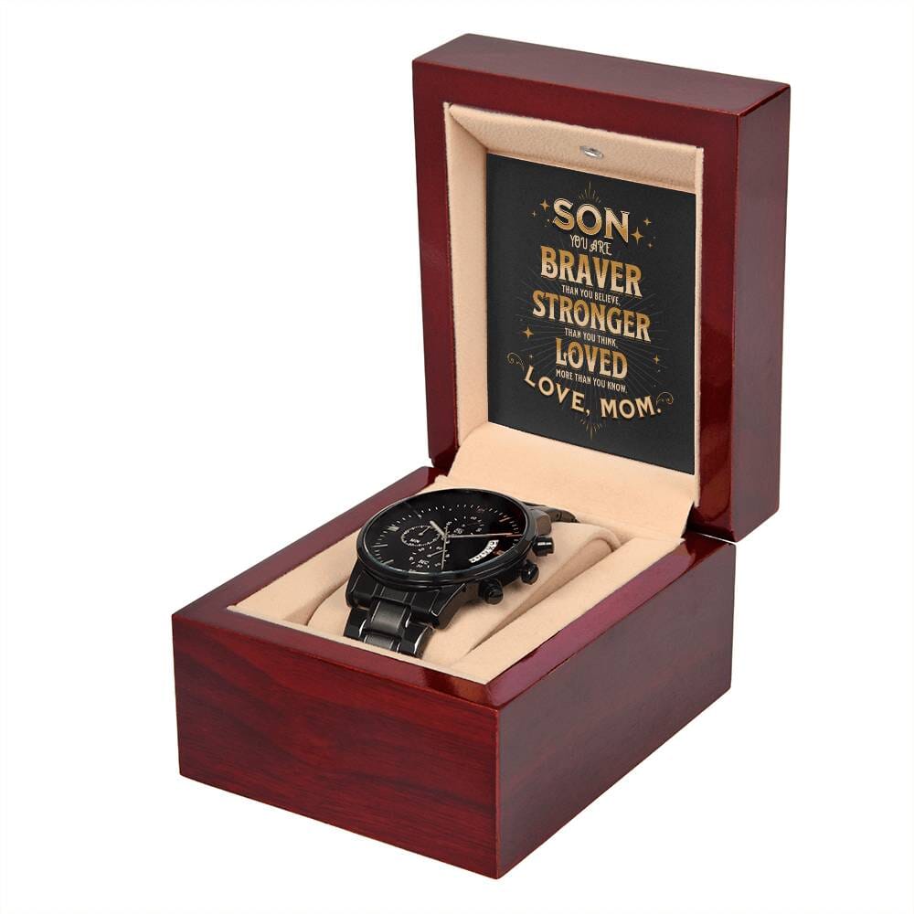 Gift For Son - Son You Are Braver Than You Believe - Black Chronograph Watch - The Shoppers Outlet