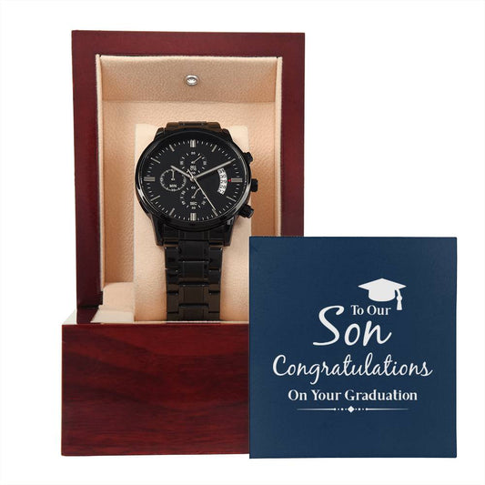 Son - Congratulations On Your Graduation - Black Chronograph Watch - The Shoppers Outlet