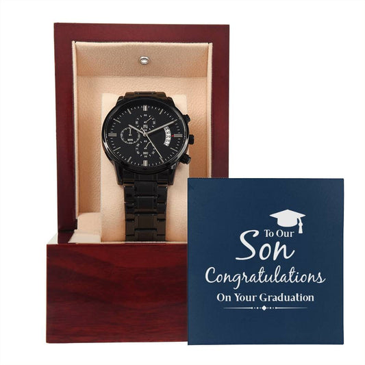 Gift For Son - Congratulations On Your Graduation - Black Chronograph Watch - The Shoppers Outlet