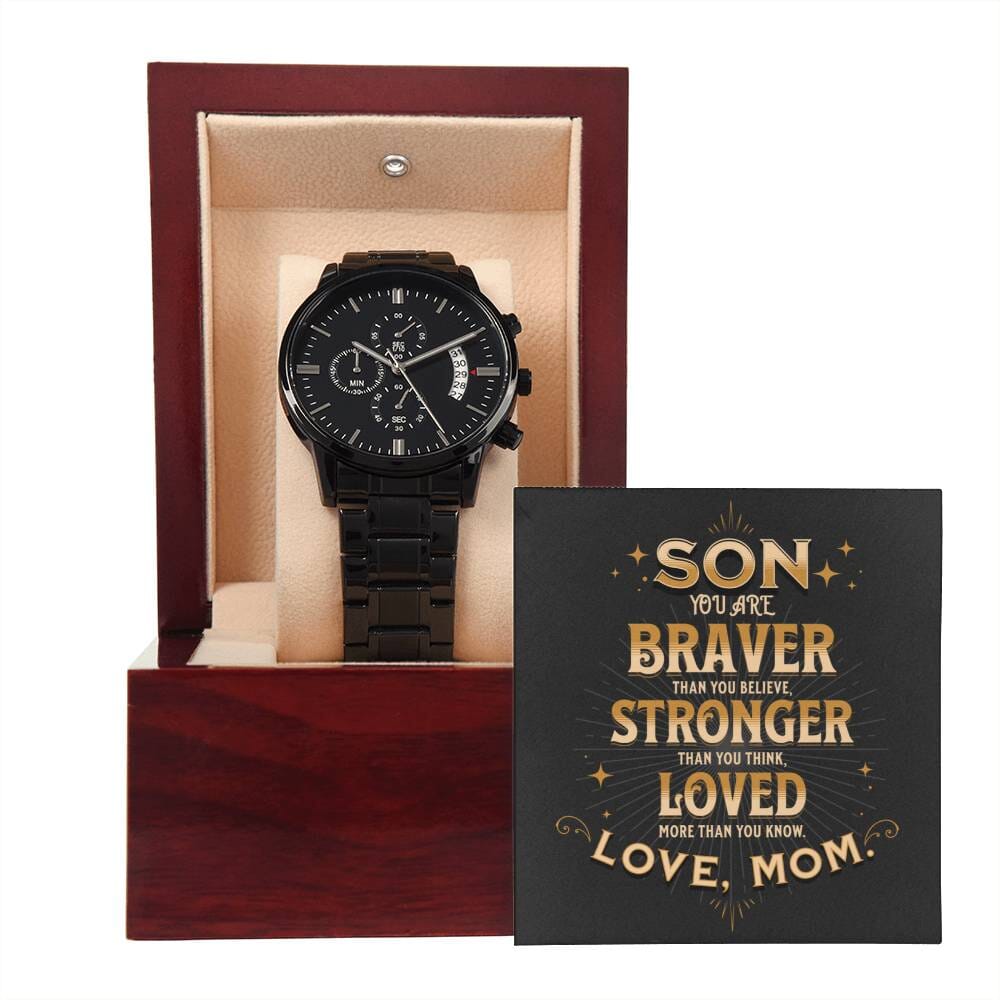 Gift For Son - Son You Are Braver Than You Believe - Black Chronograph Watch - The Shoppers Outlet