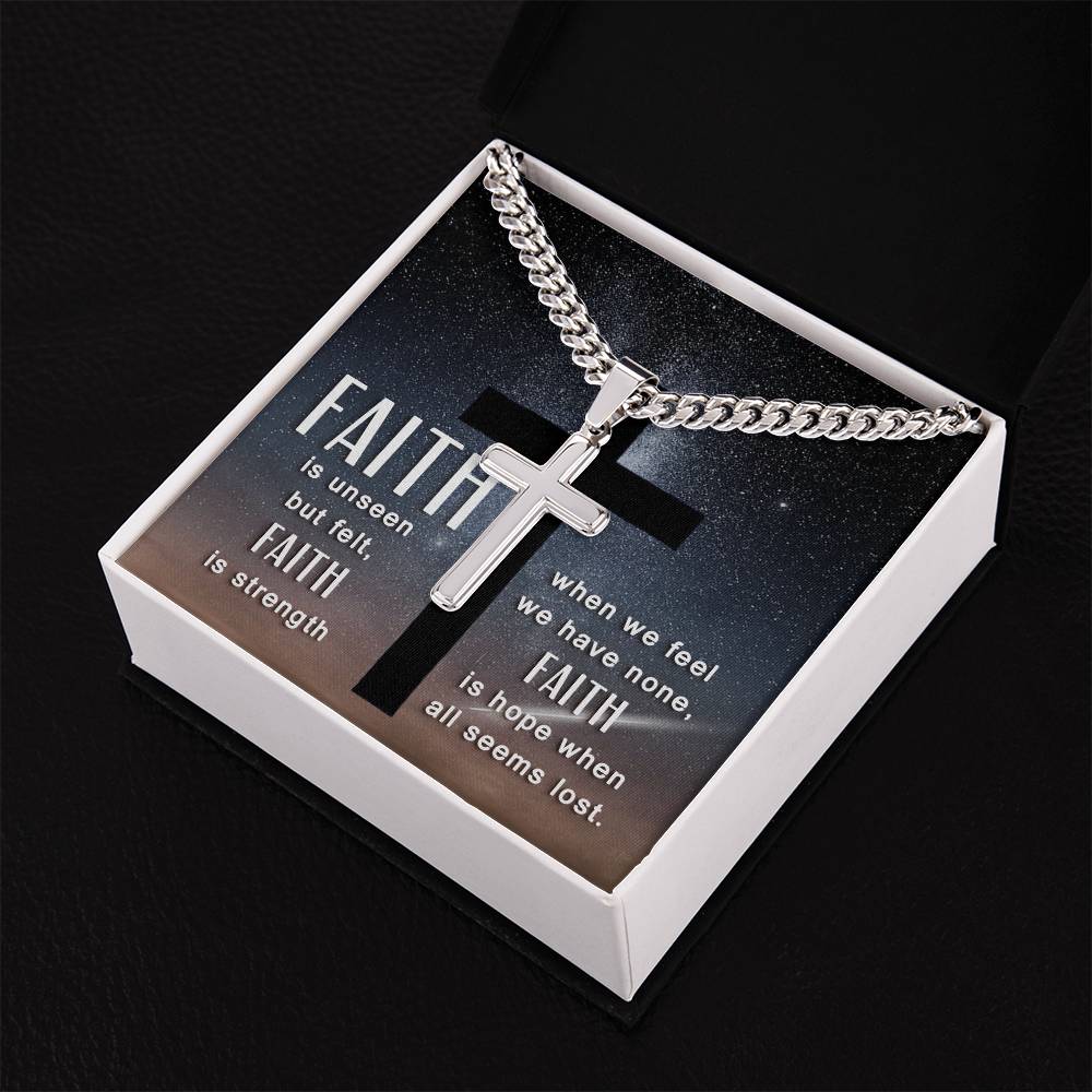 Faith - Faith Is Hope When All Is Lost -  Cuban Chain With Artisan Cross Necklace - The Shoppers Outlet