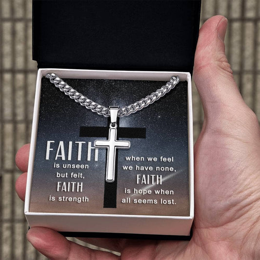 Faith - Faith Is Hope When All Is Lost -  Cuban Chain With Artisan Cross Necklace - The Shoppers Outlet