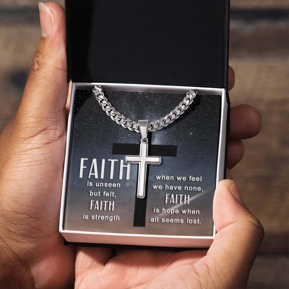 Faith - Faith Is Hope When All Is Lost -  Cuban Chain With Artisan Cross Necklace - The Shoppers Outlet