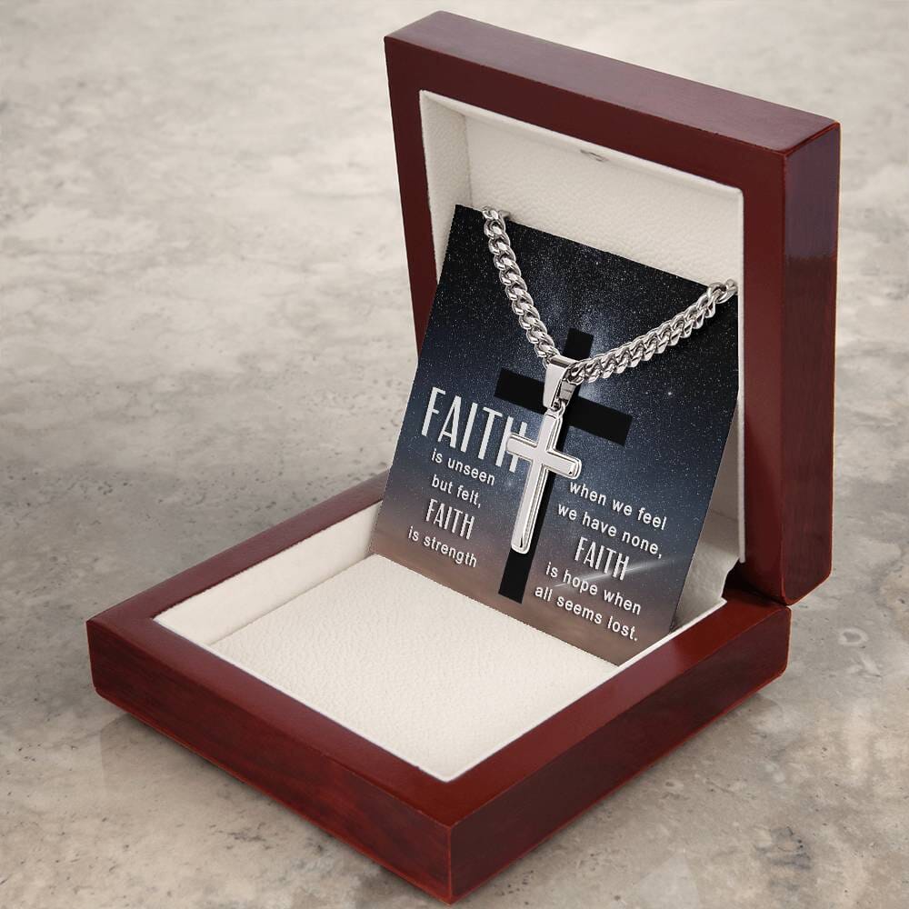 Faith - Faith Is Hope When All Is Lost -  Cuban Chain With Artisan Cross Necklace - The Shoppers Outlet