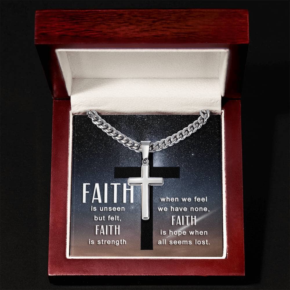 Faith - Faith Is Hope When All Is Lost -  Cuban Chain With Artisan Cross Necklace - The Shoppers Outlet