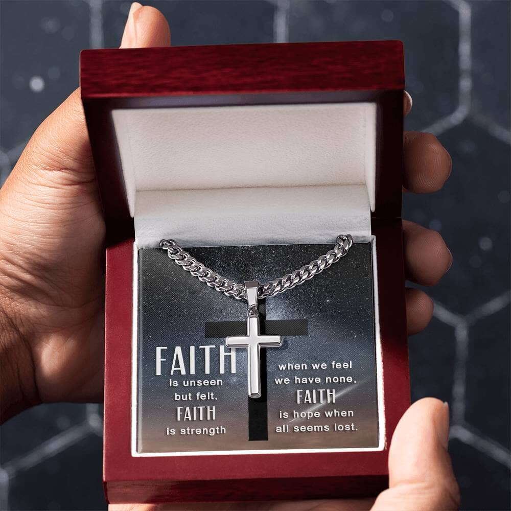 Faith - Faith Is Hope When All Is Lost -  Cuban Chain With Artisan Cross Necklace - The Shoppers Outlet