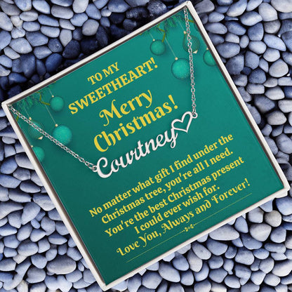 Sweetheart - The Best Christmas Present - Merry Christmas - Personalized Heart Name Necklaces - The Shoppers Outlet