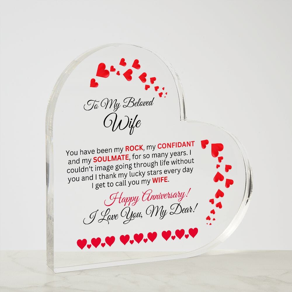 Gift For Wife - Happy Anniversary - Heart Acrylic Plaque - The Shoppers Outlet