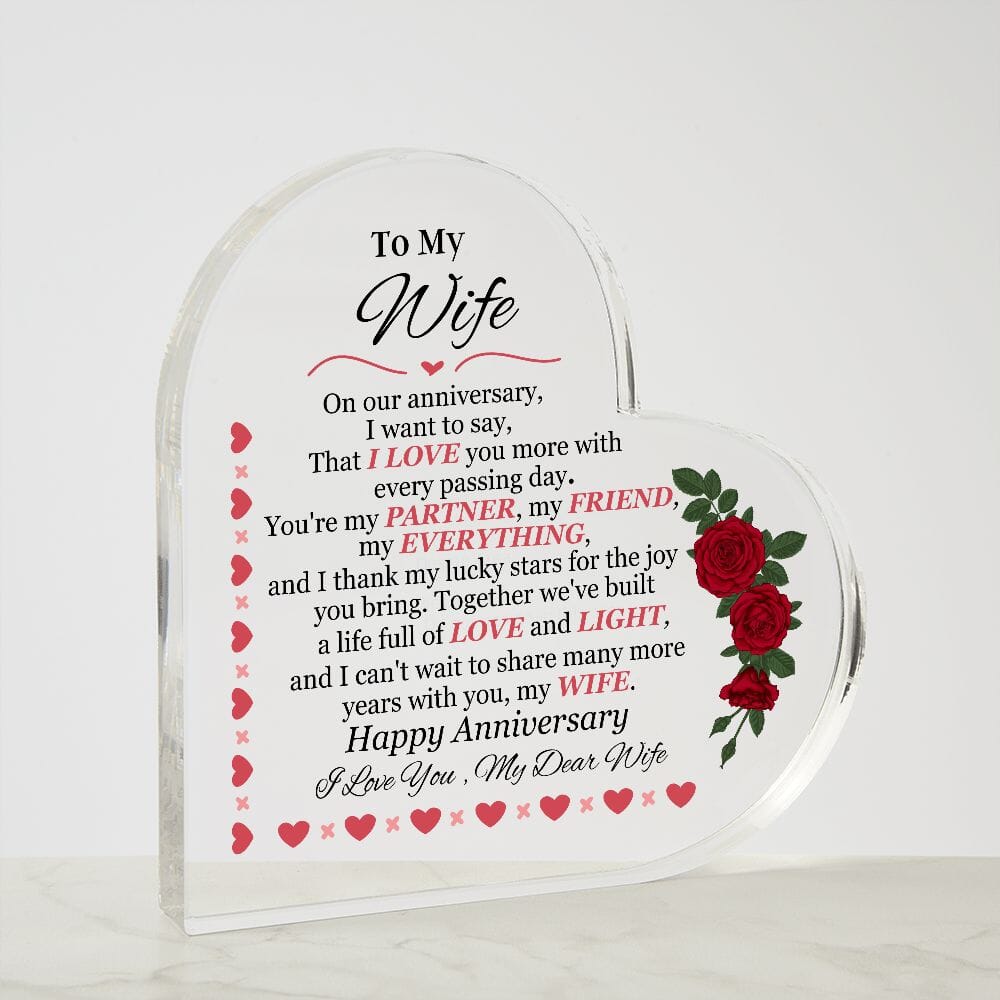 Gift For Wife - Happy Anniversary - On Our Anniversary - Heart Acrylic Plaque - The Shoppers Outlet