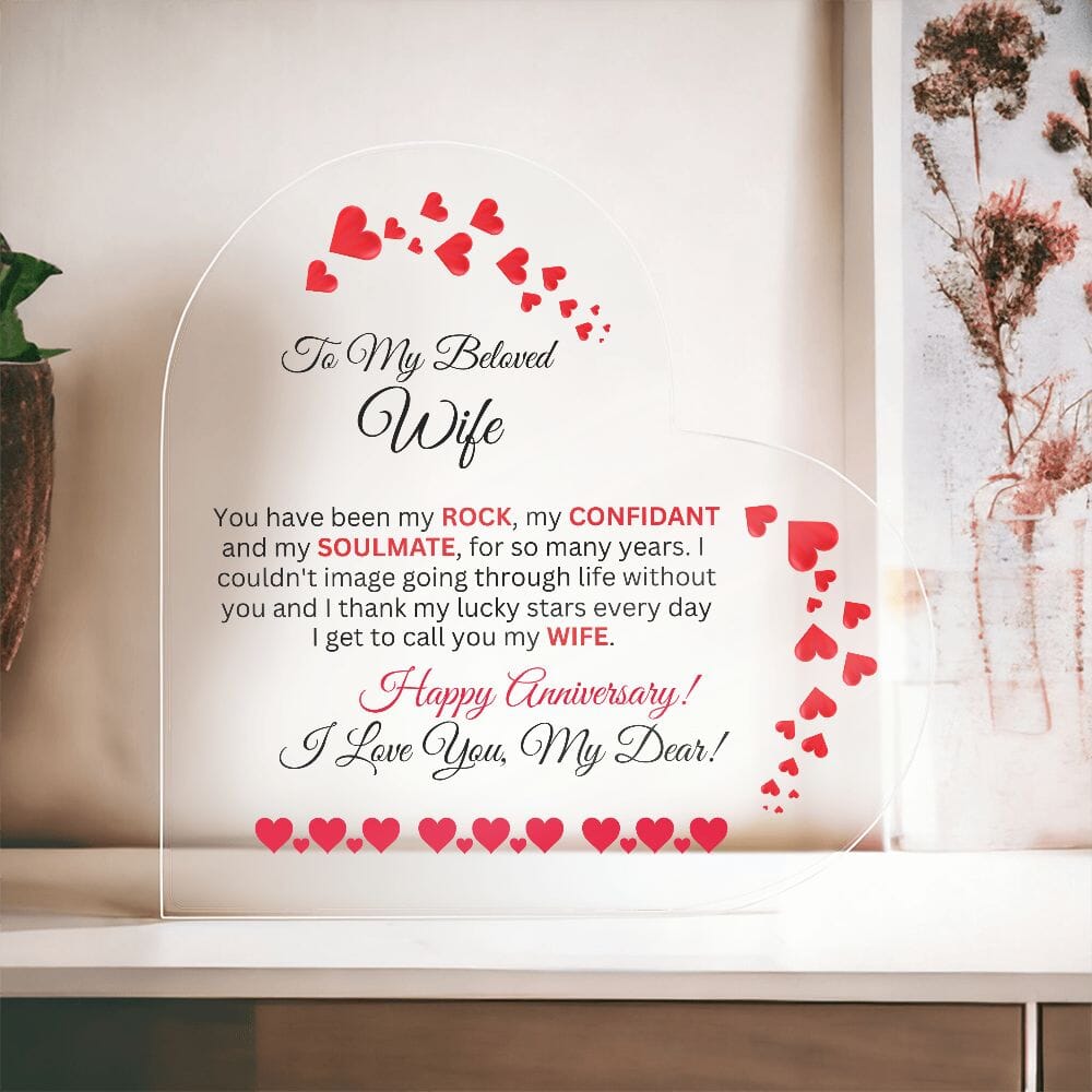 Gift For Wife - Happy Anniversary - Heart Acrylic Plaque - The Shoppers Outlet