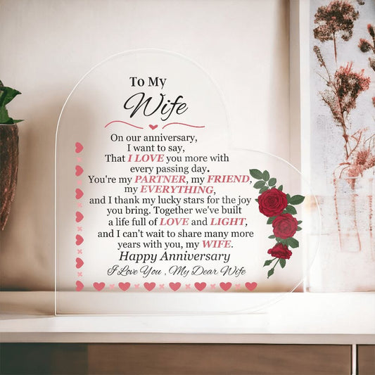 Gift For Wife - Happy Anniversary - On Our Anniversary - Heart Acrylic Plaque - The Shoppers Outlet