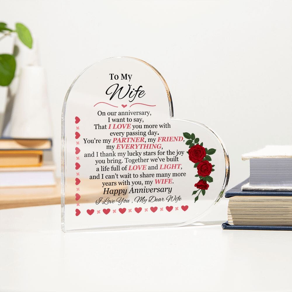 Gift For Wife - Happy Anniversary - On Our Anniversary - Heart Acrylic Plaque - The Shoppers Outlet