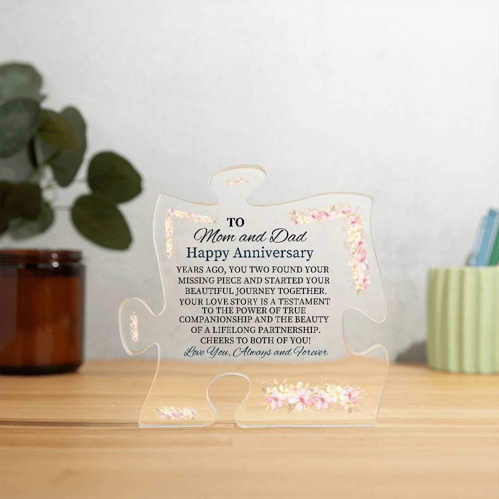 Gift For Mom and Dad - Happy Anniversary - Found Your Missing Piece - Puzzle Acrylic Plaque - The Shoppers Outlet
