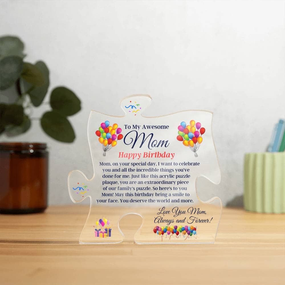 Gift For Mom - My Awesome Mom - Happy Birthday - Gift For Mom - Birthday Present - Puzzle Acrylic Plaque - The Shoppers Outlet