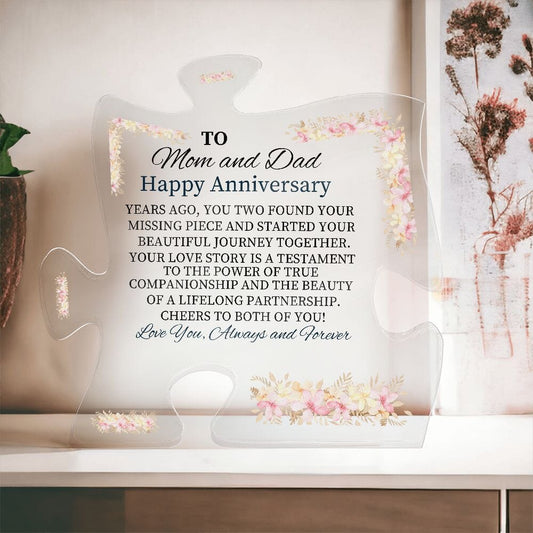 Gift For Mom and Dad - Happy Anniversary - Found Your Missing Piece - Puzzle Acrylic Plaque - The Shoppers Outlet