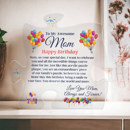 Gift For Mom - My Awesome Mom - Happy Birthday - Gift For Mom - Birthday Present - Puzzle Acrylic Plaque - The Shoppers Outlet