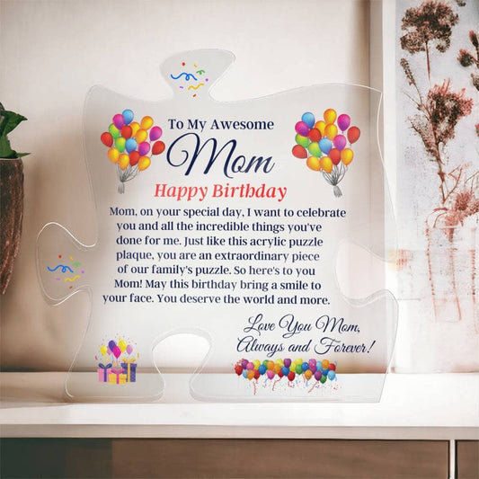 Gift For Mom - My Awesome Mom - Happy Birthday - Gift For Mom - Birthday Present - Puzzle Acrylic Plaque - The Shoppers Outlet