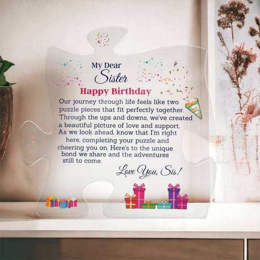 Gift For Sister - Our Journey Through Life - Happy Birthday - Puzzle Acrylic Plaque - The Shoppers Outlet