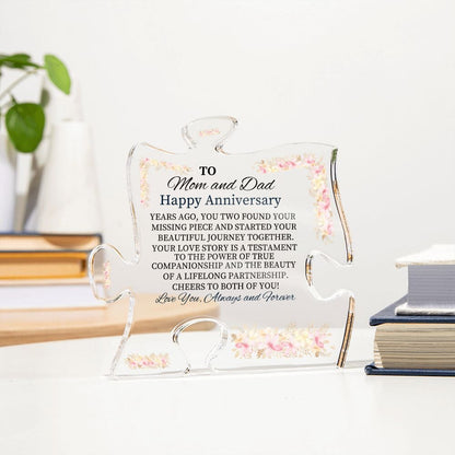 Gift For Mom and Dad - Happy Anniversary - Found Your Missing Piece - Puzzle Acrylic Plaque - The Shoppers Outlet