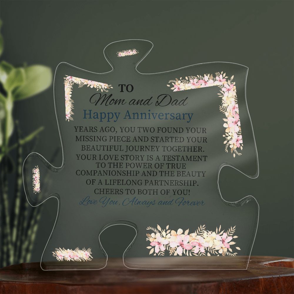 Mom and Dad - Happy Anniversary - Found Your Missing Piece - Printed Acrylic Puzzle Plaque - The Shoppers Outlet