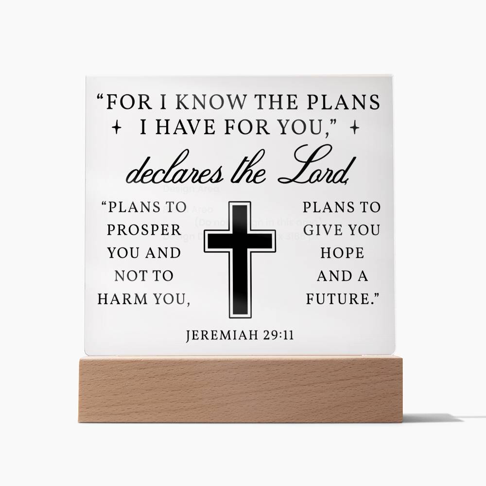 Faith - For I Know The Plans I Have For You - Jeremiah 29:11 - Night Light - Square Acrylic Plaque - The Shoppers Outlet