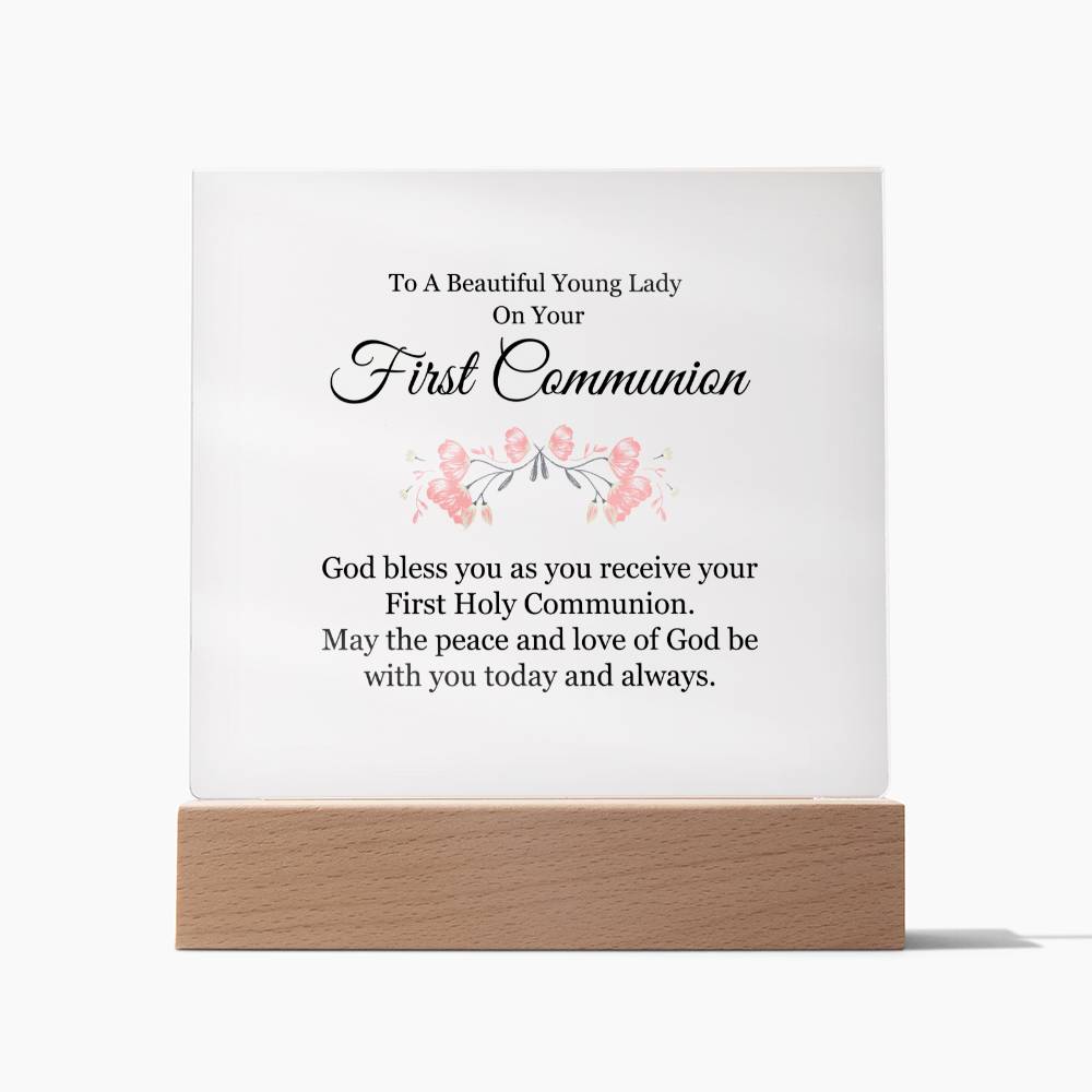 First Communion - To A Beautiful Young Lady - Square Acrylic Plaque - The Shoppers Outlet