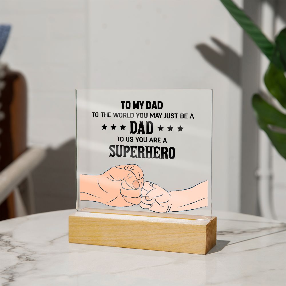 Dad - Our Superhero - Gift For Dad - Happy Birthday - Square Acrylic Night Light Plaque - The Shoppers Outlet
