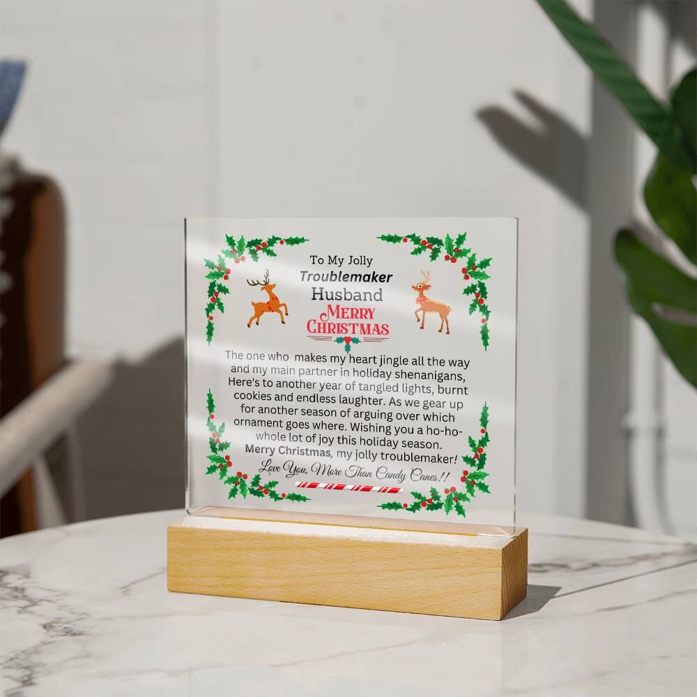 Husband - To My Jolly Troublemaker - Merry Christmas - Square Acrylic Plaque - The Shoppers Outlet
