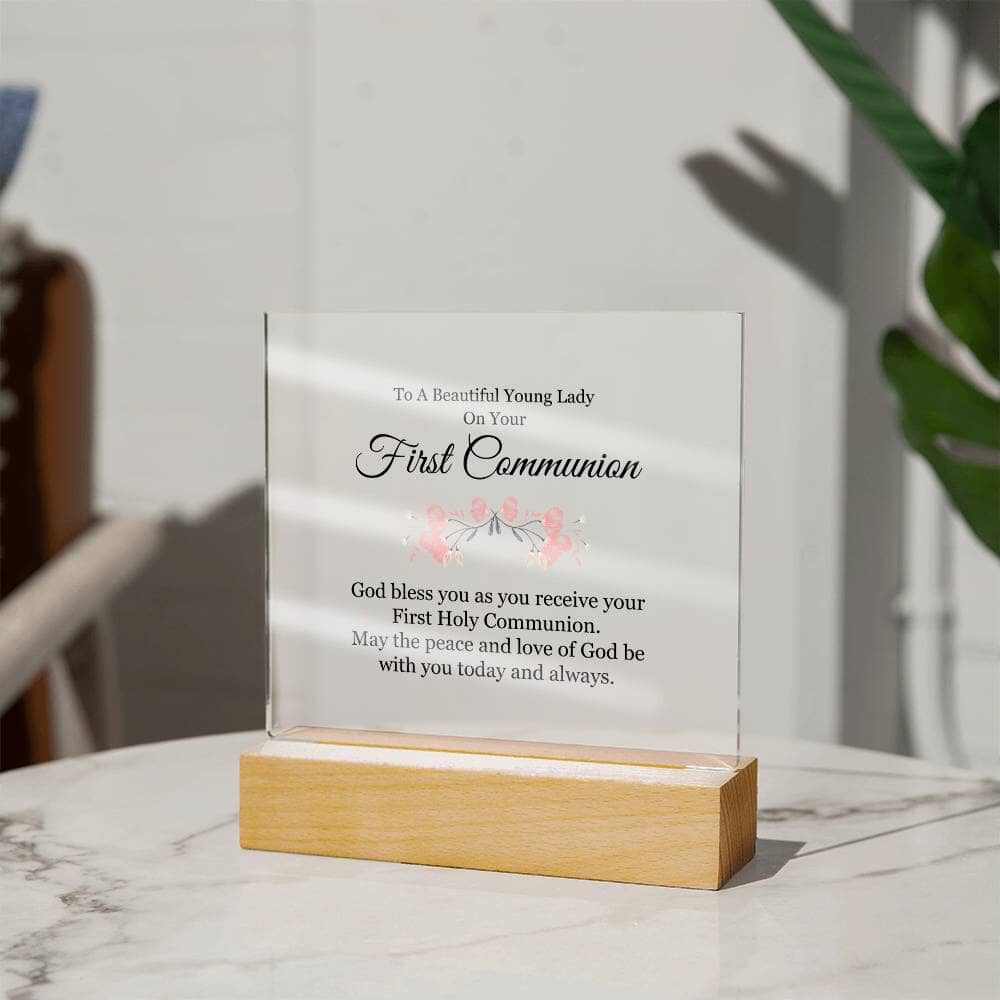 First Communion - To A Beautiful Young Lady - Square Acrylic Plaque - The Shoppers Outlet