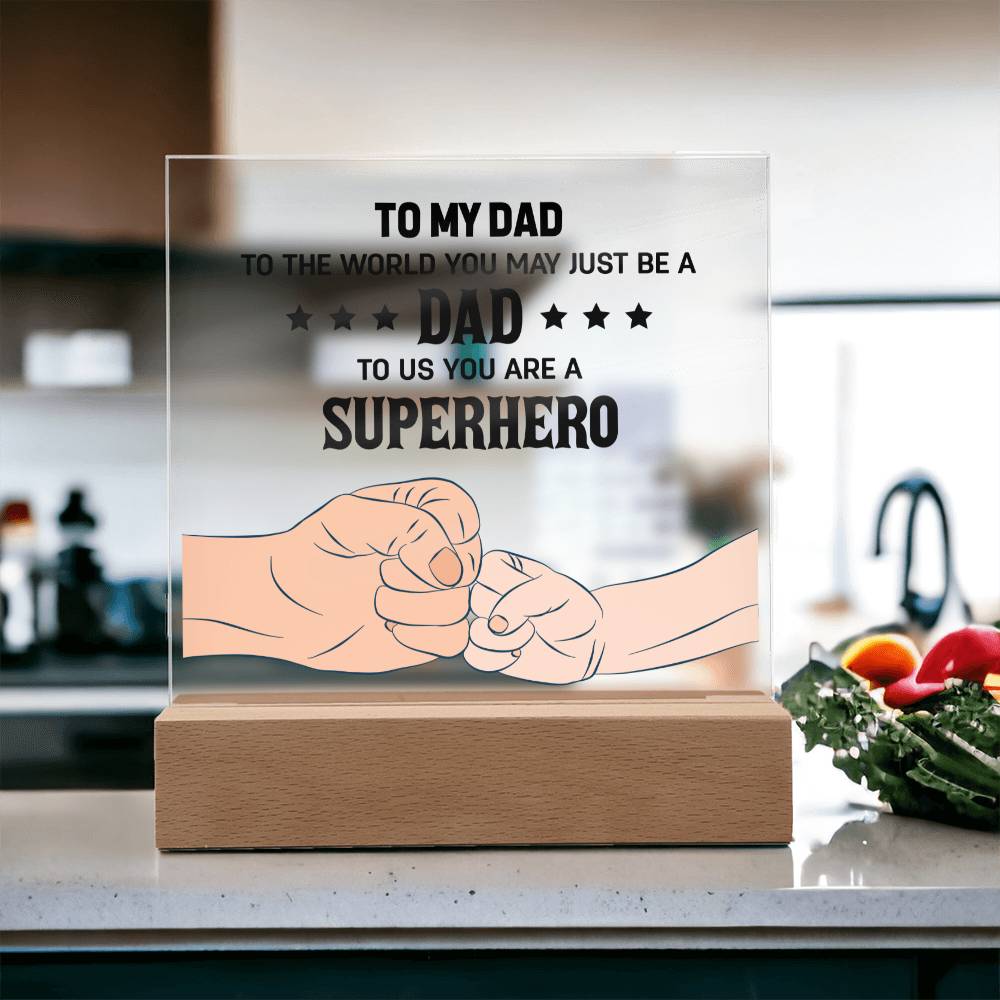 Dad - Our Superhero - Gift For Dad - Happy Birthday - Square Acrylic Night Light Plaque - The Shoppers Outlet