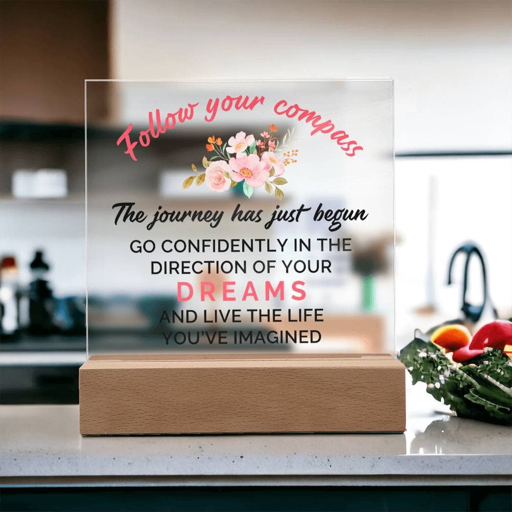 Graduation - Follow Your Compass - Happy Graduation - Square Acrylic Plaque - The Shoppers Outlet