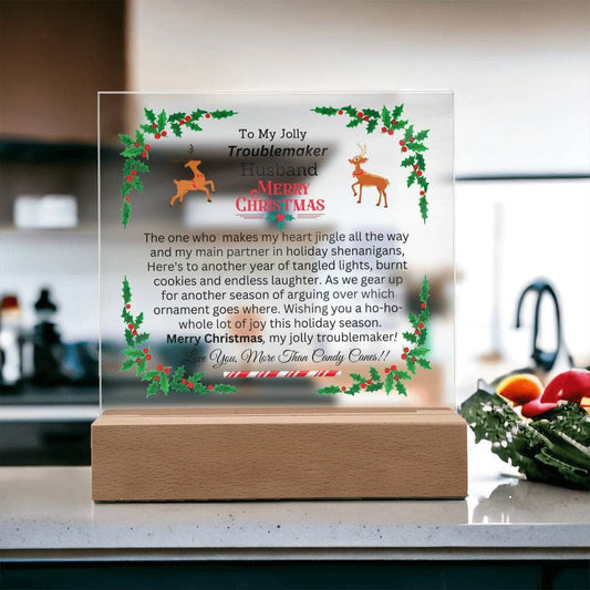 Gift For Husband - To My Jolly Troublemaker - Merry Christmas - Square Acrylic Plaque - The Shoppers Outlet