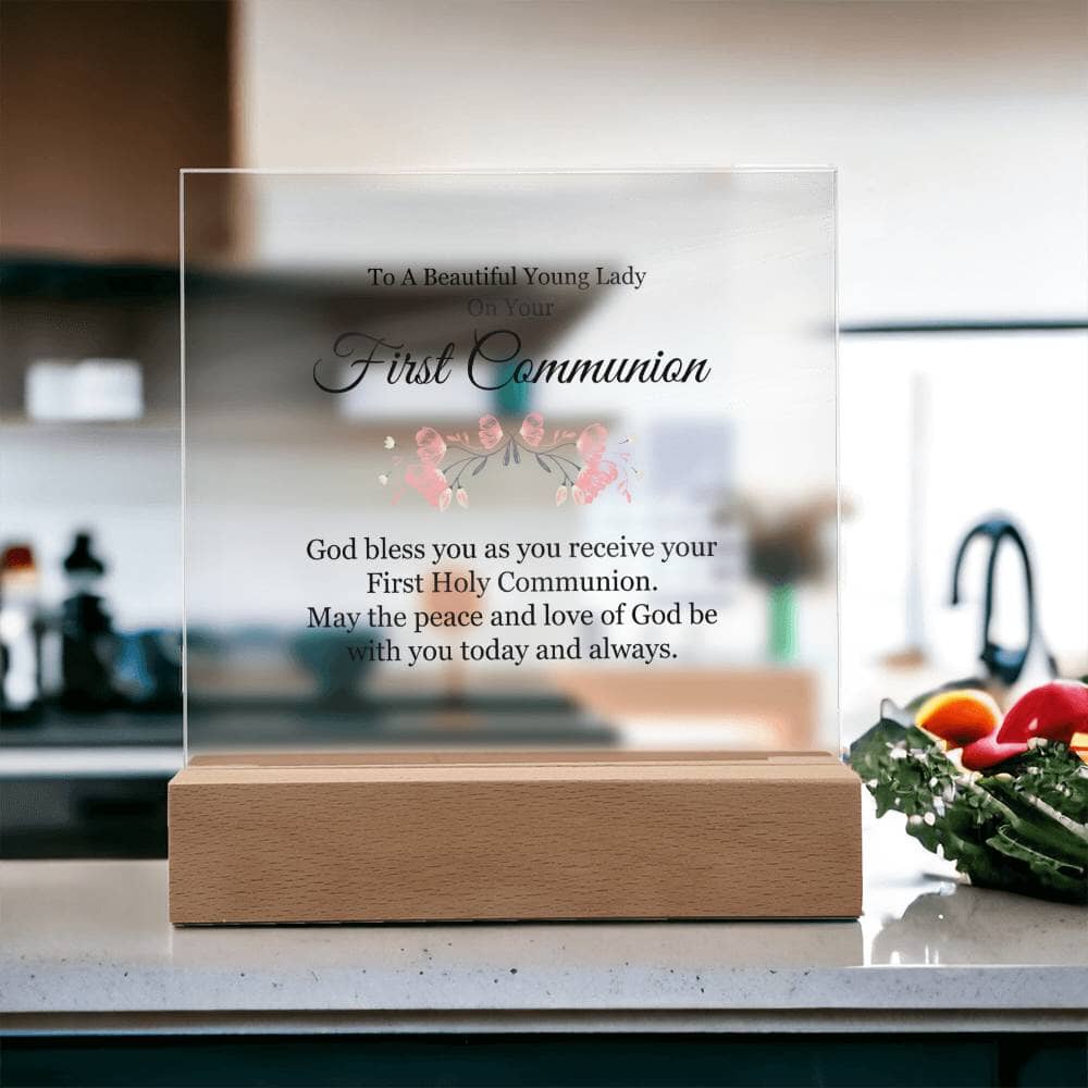 First Communion - To A Beautiful Young Lady - Square Acrylic Plaque - The Shoppers Outlet