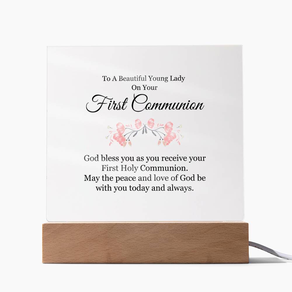 First Communion - To A Beautiful Young Lady - Square Acrylic Plaque - The Shoppers Outlet