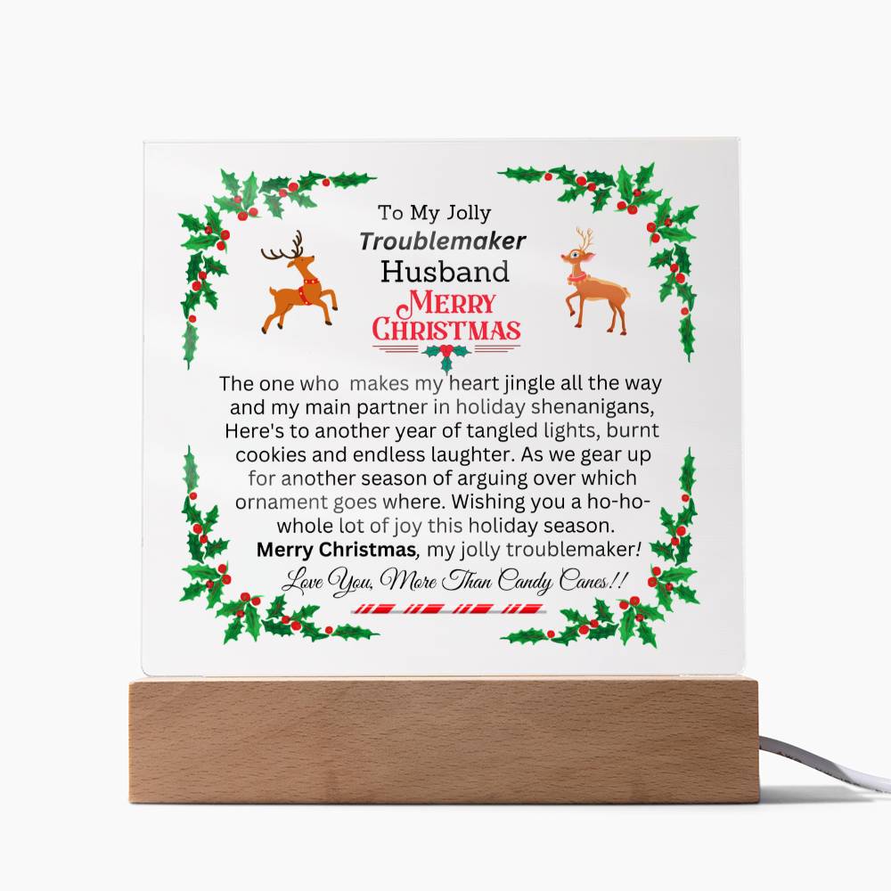 Husband - To My Jolly Troublemaker - Merry Christmas - Square Acrylic Plaque - The Shoppers Outlet