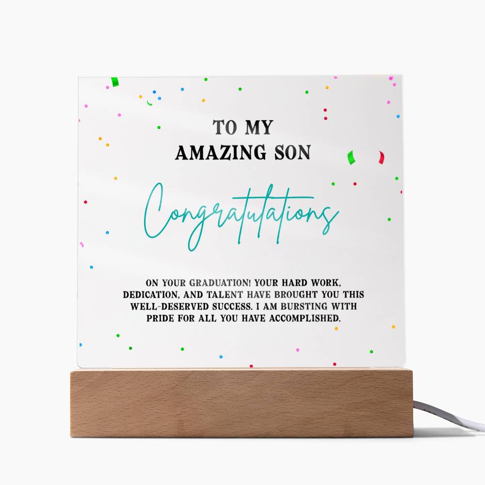 Son - To My Amazing Son - Congratulations - Happy Graduation - Square Acrylic Plaque - The Shoppers Outlet