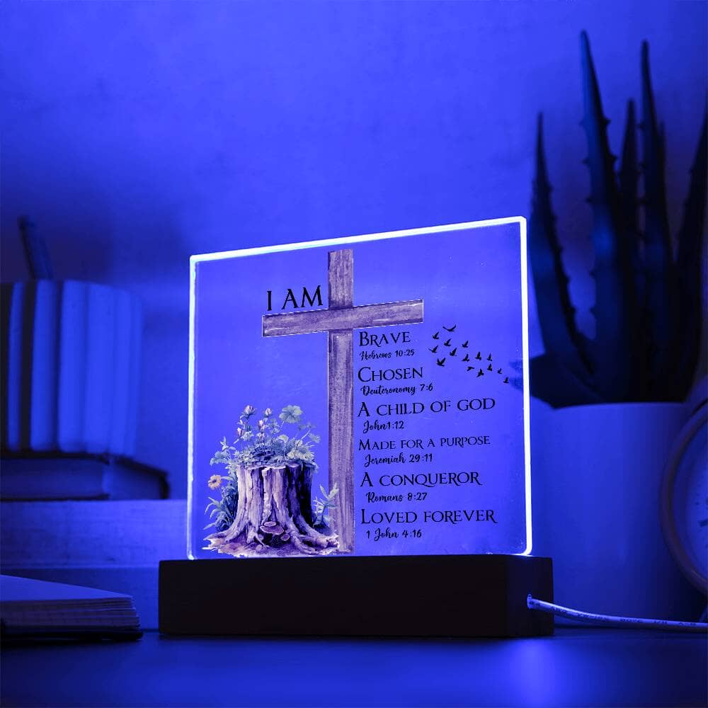 Faith - I Am - Multi - Bible Verse - Square Acrylic Plaque - The Shoppers Outlet