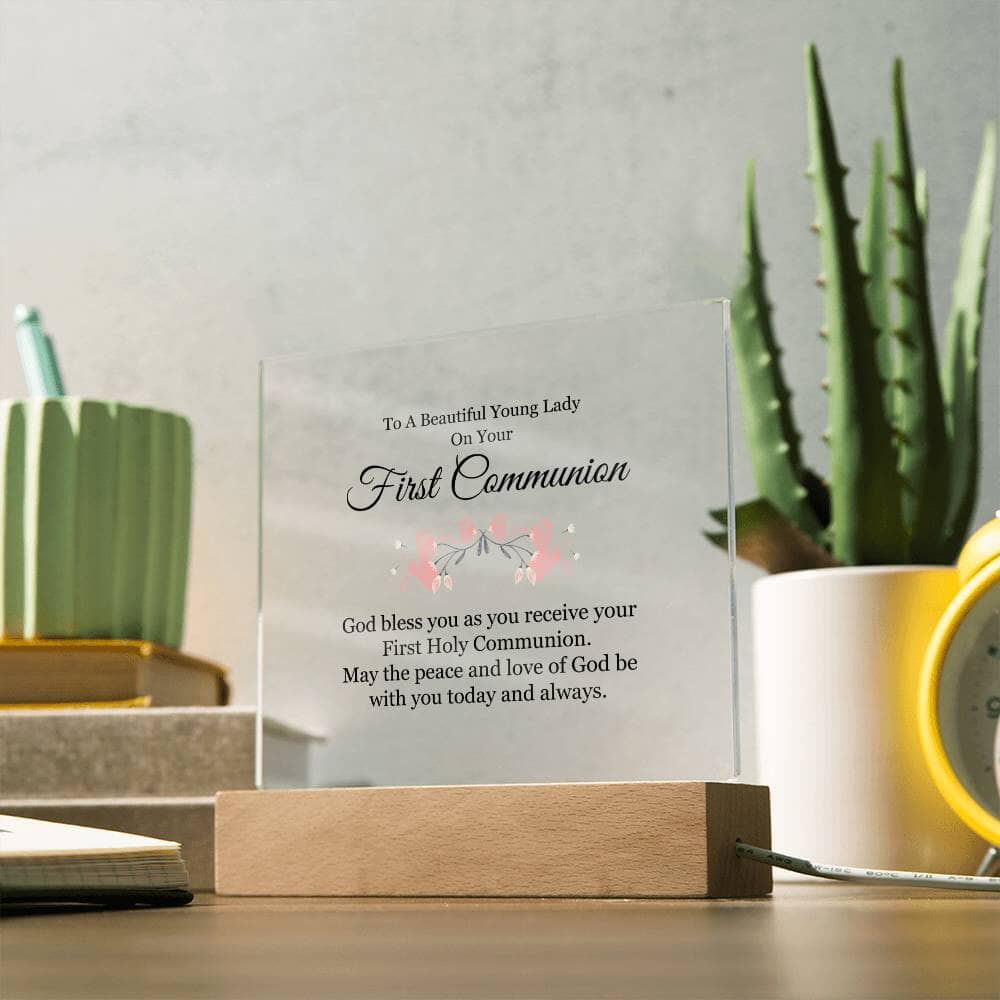 First Communion - To A Beautiful Young Lady - Square Acrylic Plaque - The Shoppers Outlet