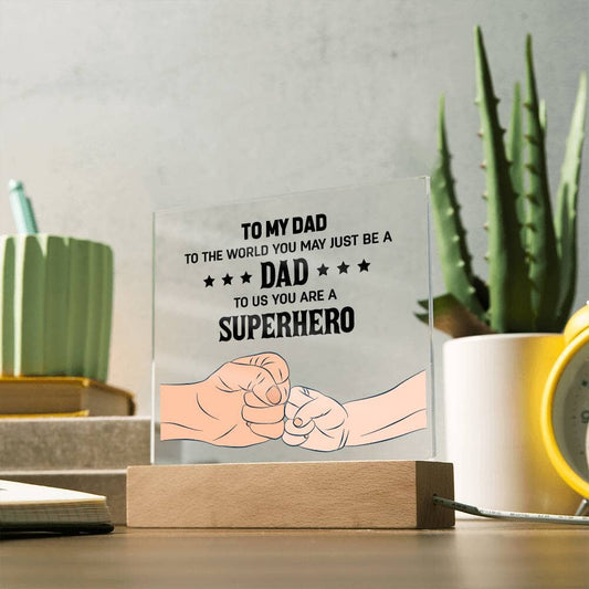 Dad - Our Superhero - Gift For Dad - Happy Birthday - Square Acrylic Night Light Plaque - The Shoppers Outlet