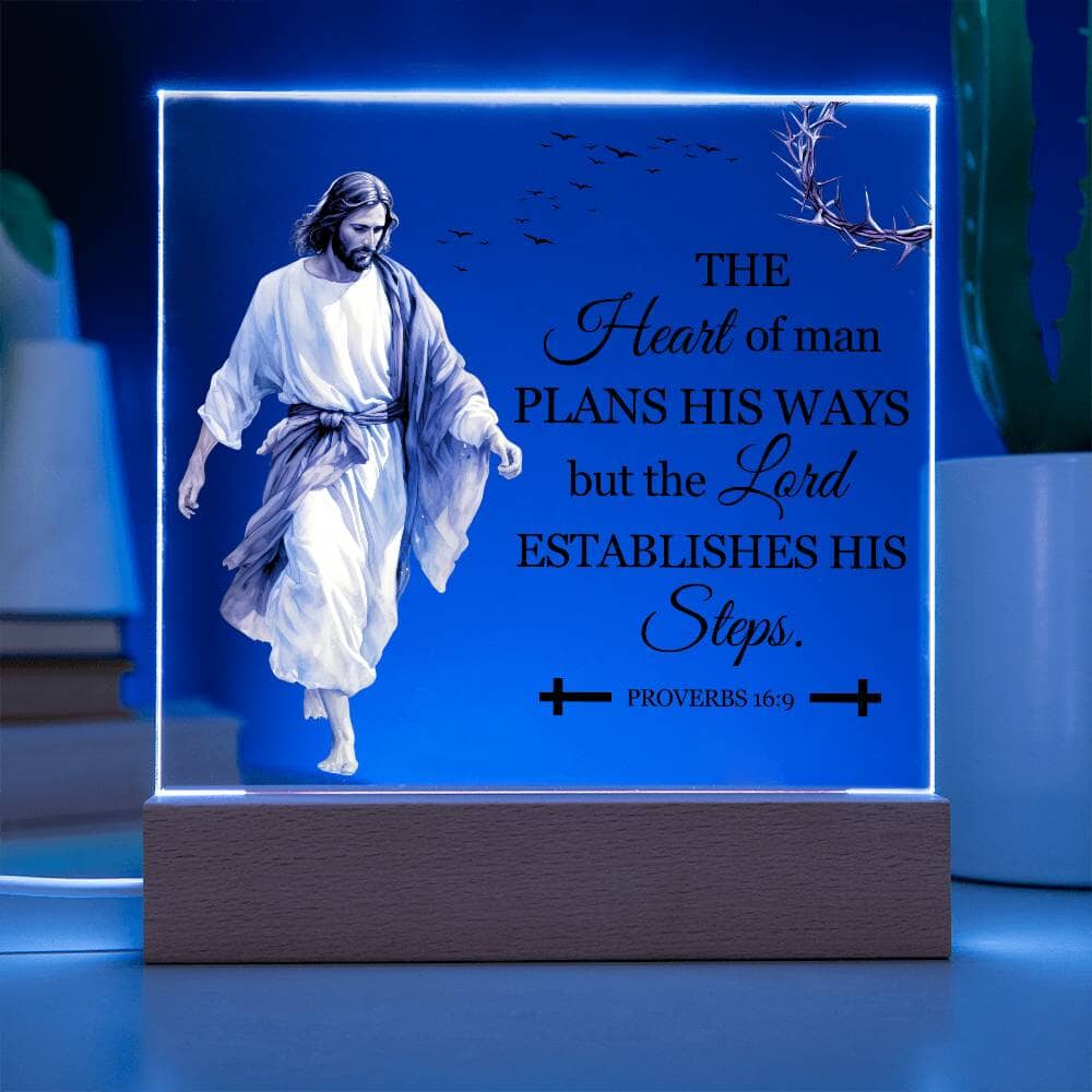 Faith-The Heart Of Man - Proverbs 16:9 - Square Acrylic Plaque - The Shoppers Outlet