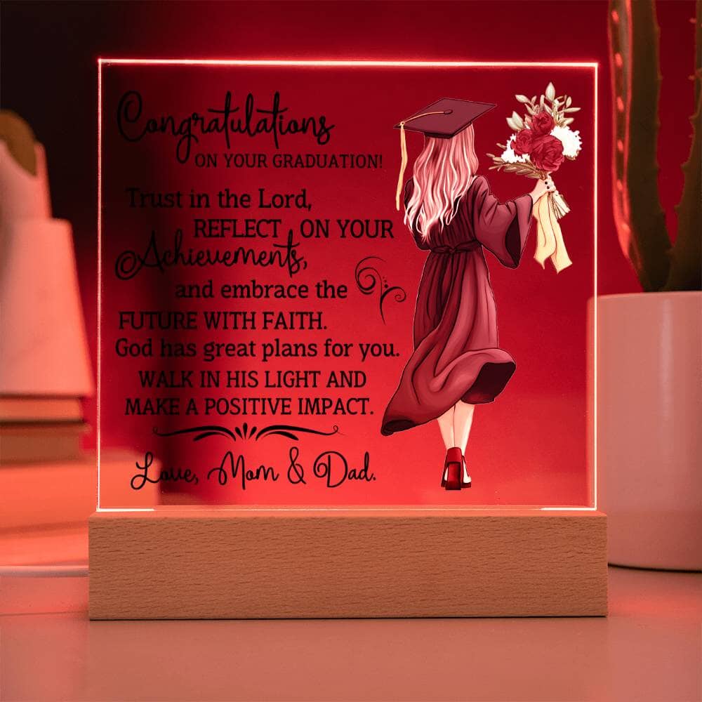 Graduation - Congratulations On Your Graduation - Trust In The Lord - Square Acrylic Plaque - The Shoppers Outlet