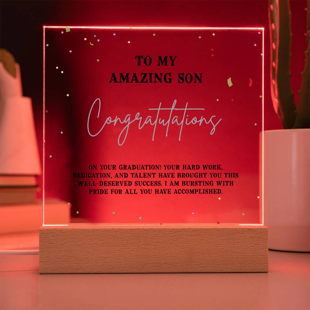 Son - To My Amazing Son - Congratulations - Happy Graduation - Square Acrylic Plaque - The Shoppers Outlet