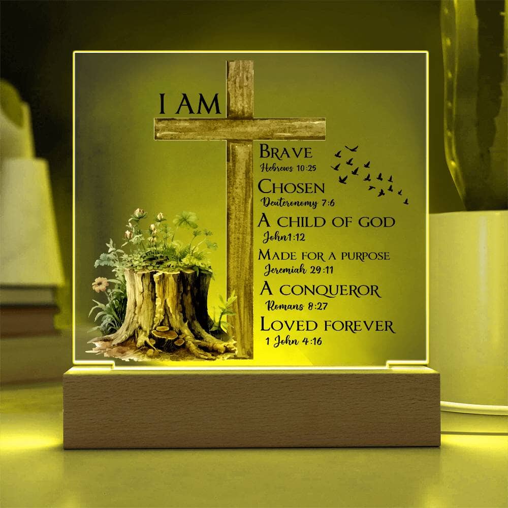 Faith - I Am - Multi - Bible Verse - Square Acrylic Plaque - The Shoppers Outlet