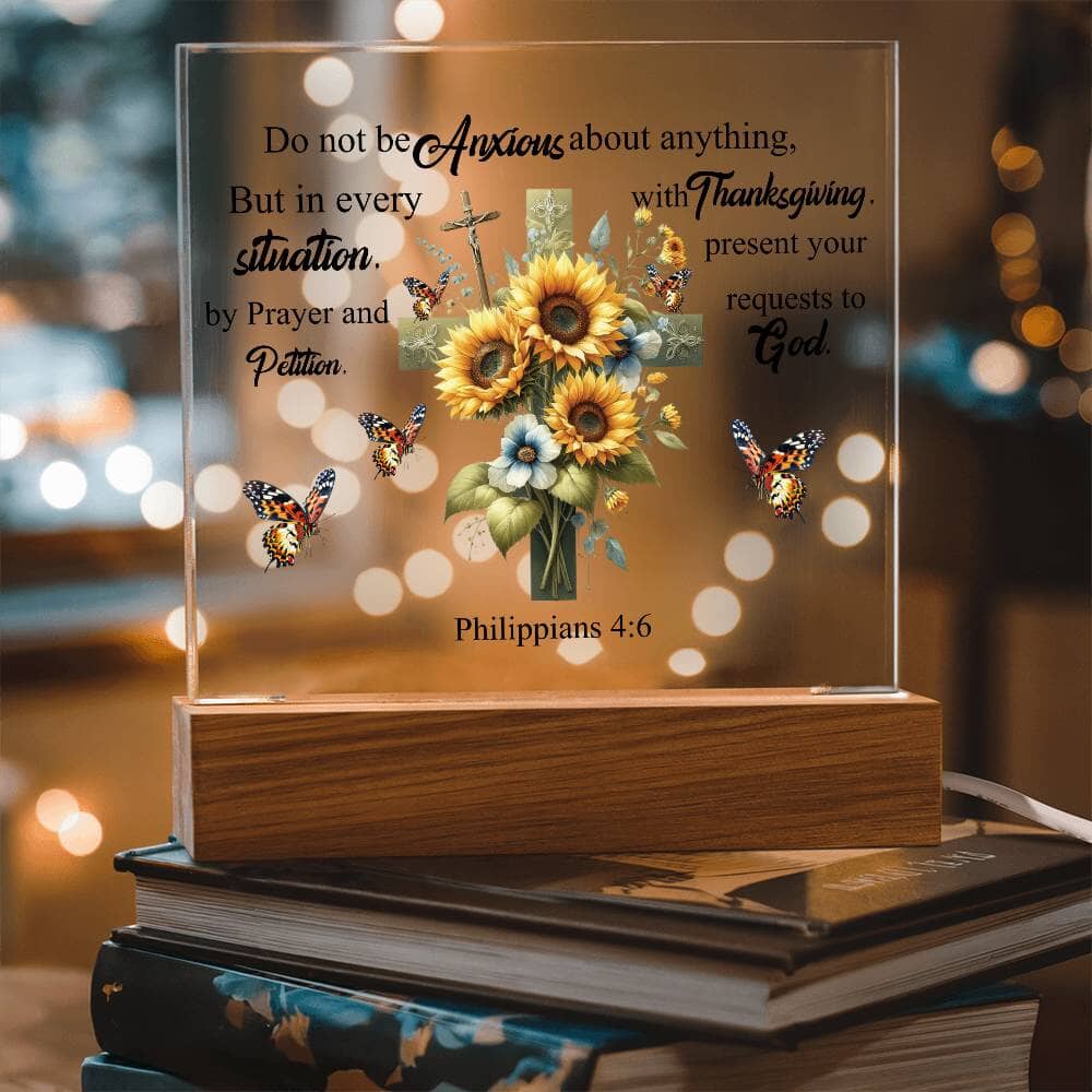 Faith - Do Not Be Anxious About Anything - Philippians 4:6 - Square Acrylic Plaque - The Shoppers Outlet