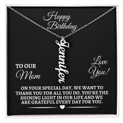 Mom - Happy Birthday - Personalized Vertical Name Necklaces - The Shoppers Outlet