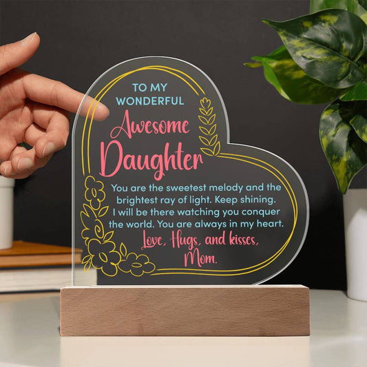 Daughter - To My Wonderful Awesome Daughter - Gift for Daughter - Printed Heart Acrylic Plaque - The Shoppers Outlet